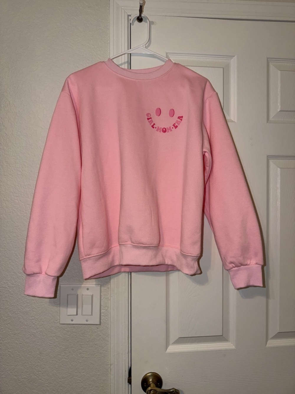 Girl Mom Era Pink Smile Graphic Crewneck Sweatshirt